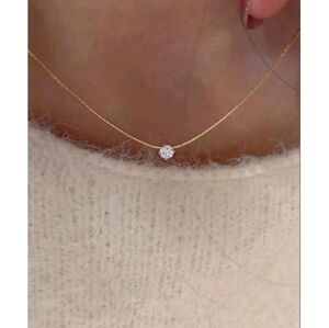 NEW! Anthropologie Delicate Diamond Solitaire Pendant Dainty Gold Necklace